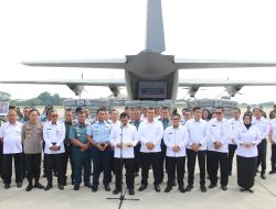Pangkoops Udara I Hadiri Acara Pelepasan Bantuan Kemenimipas Untuk Korban Erupsi Gunung Lewotobi NTT