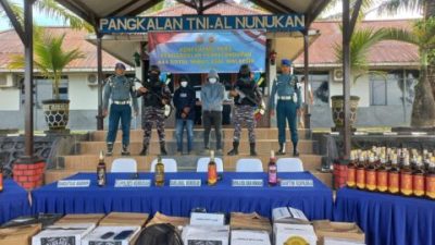 TNI AL Nunukan Gagalkan Penyelundupan Ratusan Botol Miras Asal Malaysia