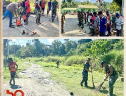 Sinergi Satgas Yonif 131/Brajasakti Dengan Warga Perbatasan Papua Melalui Budaya Gotong Royong
