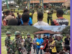 Motivasi Meraih Prestasi Satgas Yonif 521/DY Berikan Bantuan Sarana Olahraga di Distrik Bolakme