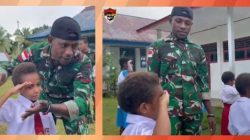 Satgas RI–PNG Yonif 763/SBA Latih Murid Sekolah di Kampung Konja