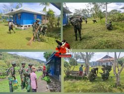 Aksi Bersih Satgas Yonif 521/DY. Dengan Semangat Gotong Royong Jalin Keakraban Lewat Anjangsana