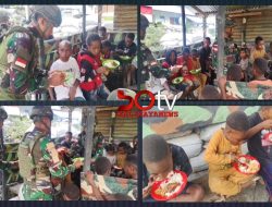 Makan Bergizi Satgas Yonif 521/DY Pos Kurima, Hangatnya Persaudaraan Bersama anak Papua