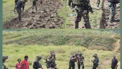 Prajurit dan Rakyat Satu Hati, Satgas Yonif 700/WYC Bangun Jalan Menuju Honai