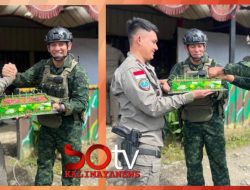 HUT ke-80 Brimob. Satgas Yonif 700/WYC Lakukan Anjangsana ke Apkam Satgas Damai Cartenz