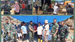 Yonif 123/Rajawali Serahkan Bantuan Logistik di Posko Bencana 