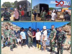 Yonif 123/Rajawali Serahkan Bantuan Logistik di Posko Bencana 