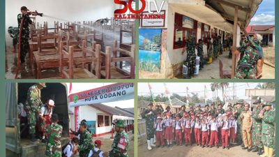 Satgas Gulbencal Kodam I/BB Bersihkan SDN 100704 Hutagodang Tapsel Sumut